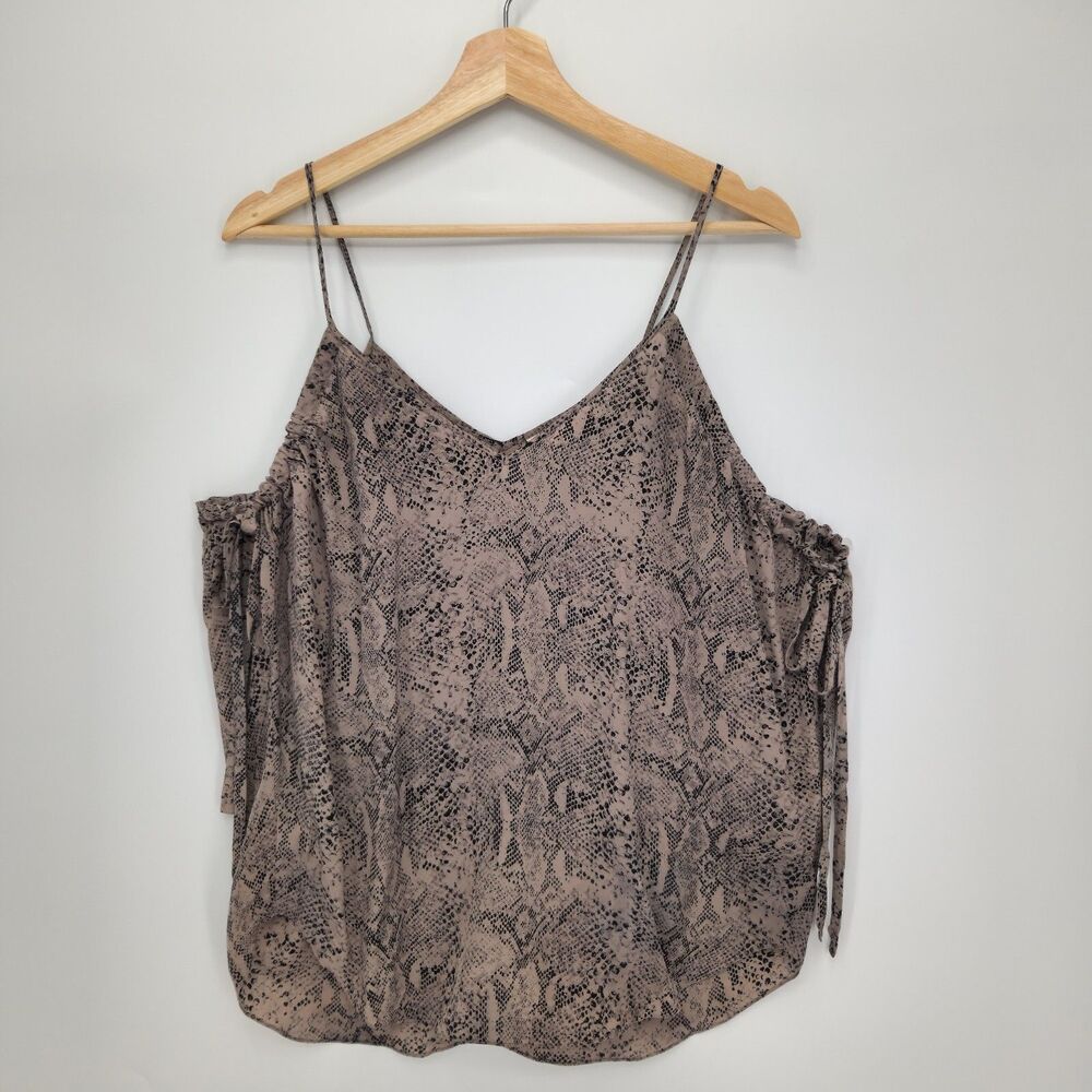 Rebecca Taylor Womens 100% Silk Python Print Tank Blouse Tie Sleeves Size 6